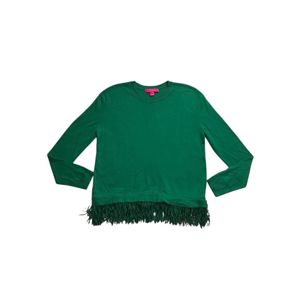 Lilly Pulitzer Sweater Women S Green Fringe Hem Cashmere Blend Preppy
